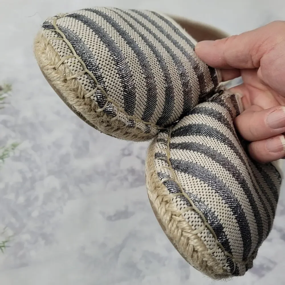 Charter Club Joeey Slip-on Natural & Silver Striped Espadrille Loafer size 8.5M